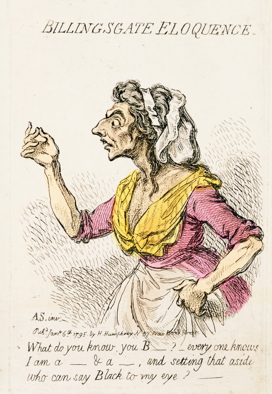 Billingsgate Eloquence, publicado por Hannah Humphrey em 1795 detalhes de gravura coloridas à mão de 191281 de James Gillray