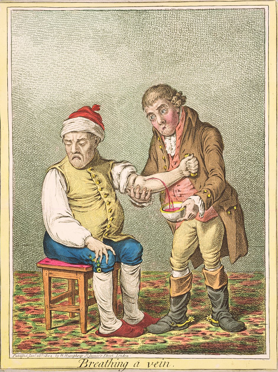 Respirando uma veia, publicado por Hannah Humphrey, 1804 de James Gillray
