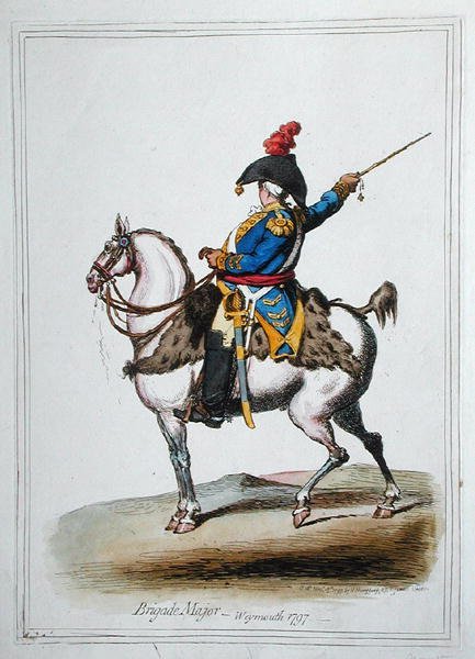 Brigade Major, publicado por Hannah Humphrey em 1797 (gravura colorida à mão) de James Gillray