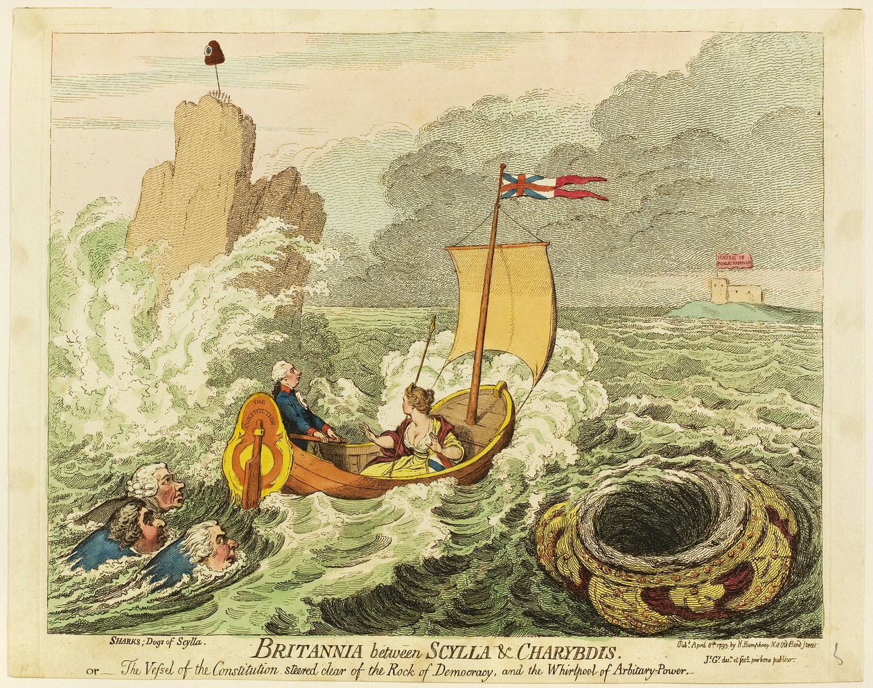 Britannia Entre Cila e Caribdis de James Gillray