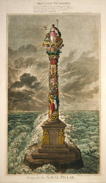 Britannia Victorious, Design for the Naval Pillar, publicado por Hannah Humphrey de James Gillray