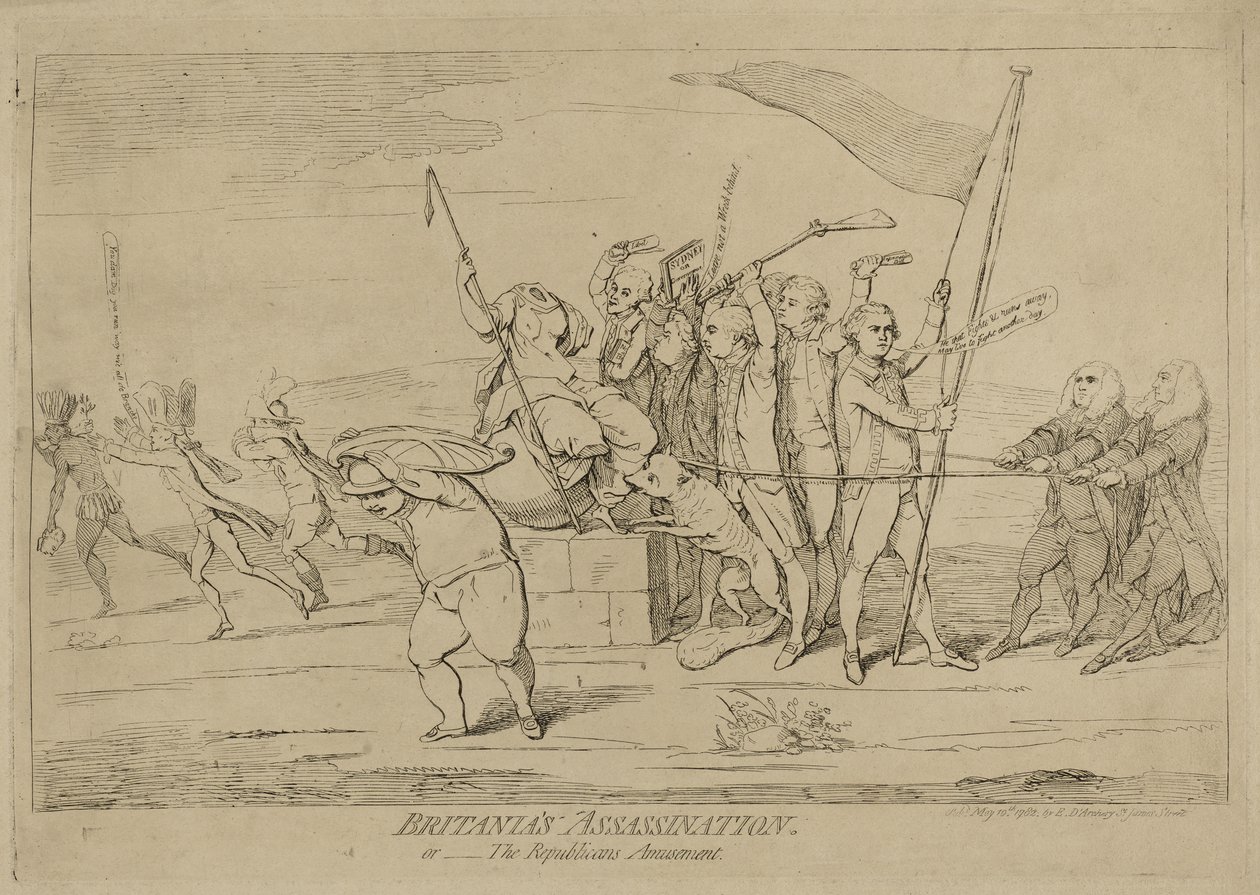 Britannia s Assassination or The Republican "s Amusement, publicado em 10 de maio de 1782 de James Gillray