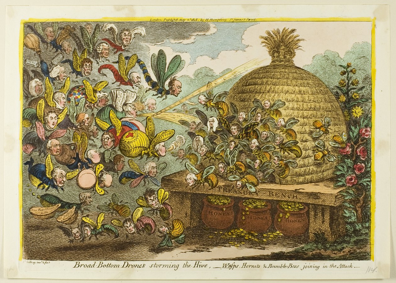Drones do fundo do mar a invadir a colmeia de James Gillray