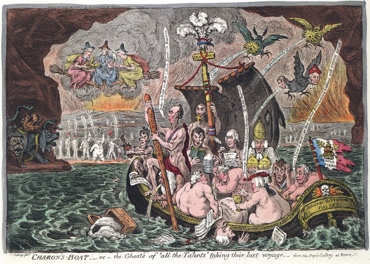 Barco Charons ou Os fantasmas de todos os talentos que fizeram sua última viagem, 1807 de James Gillray