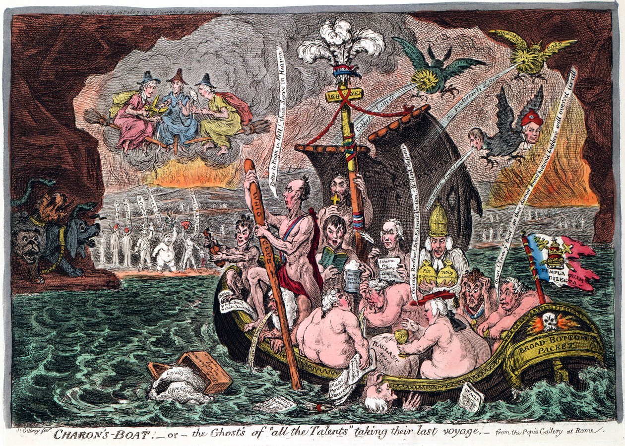Charons Boat, ou os fantasmas de todos os talentos que fizeram sua última viagem, 1807 de James Gillray