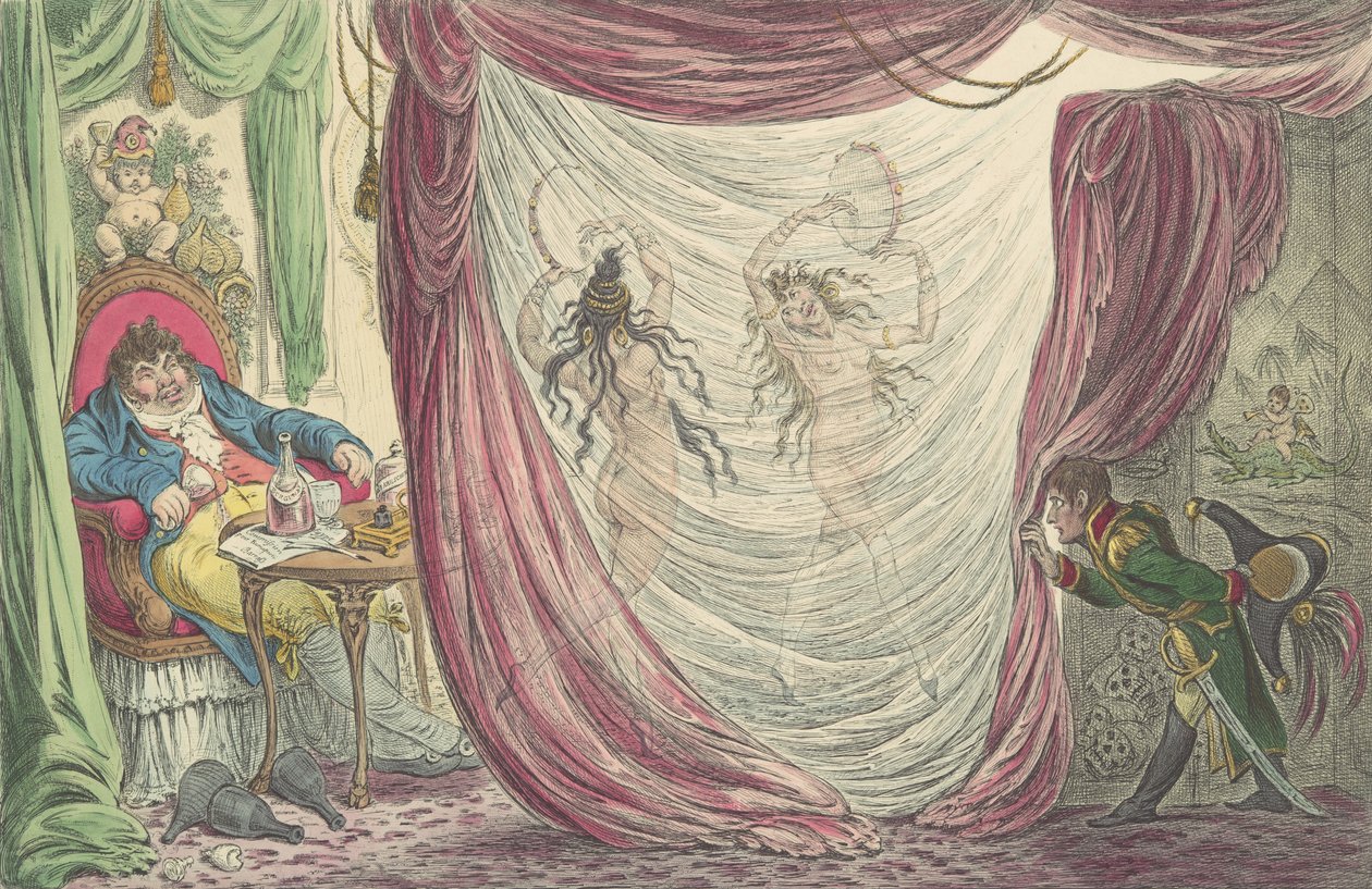 Ci-devant Occupations, ou, Madame Talian e a Imperatriz Josephine Dancing Na..., 20 de Fevereiro de 1805. de James Gillray