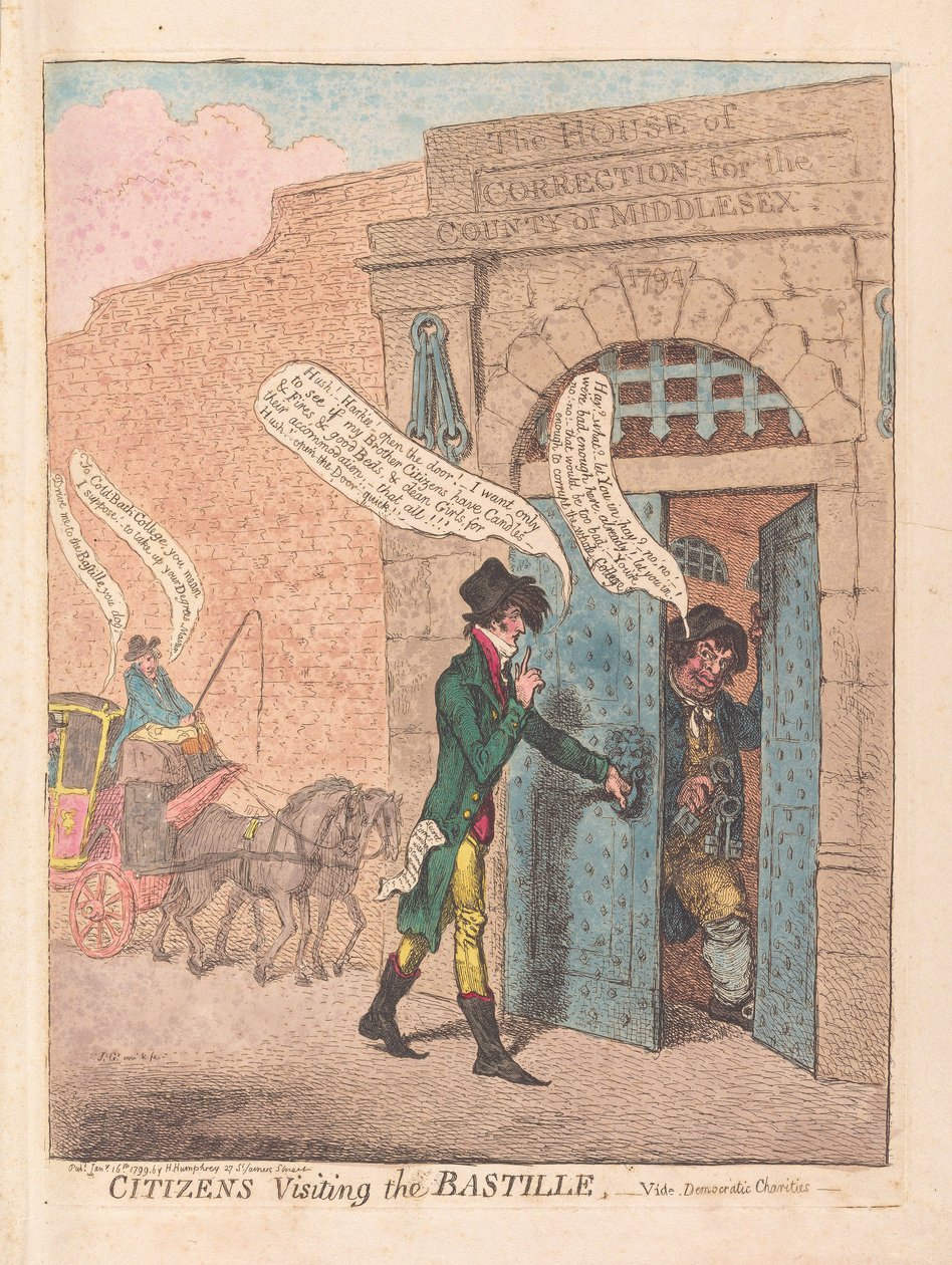 Cidadãos Visitando a Bastilha, pub. 1799 (gravura colorida à mão) de James Gillray