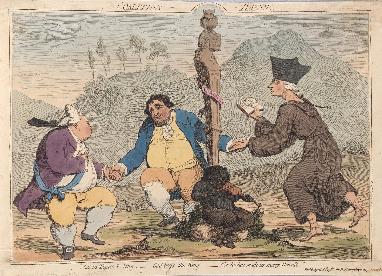 Dança da Coalizão, pub. 1785 (gravura colorida à mão) de James Gillray