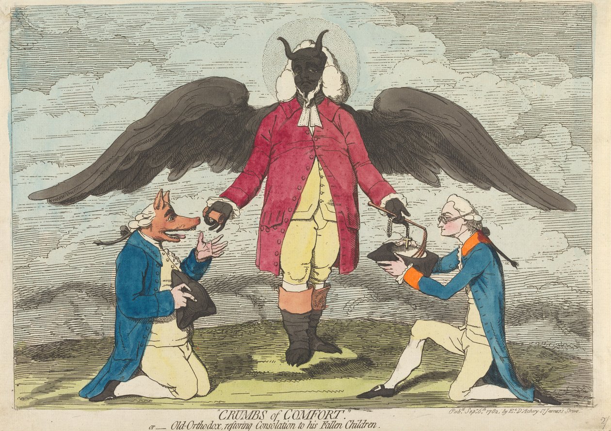 Migalhas de conforto - ou - O Velho Ortodoxo restitui o consolo aos seus filhos caídos de James Gillray