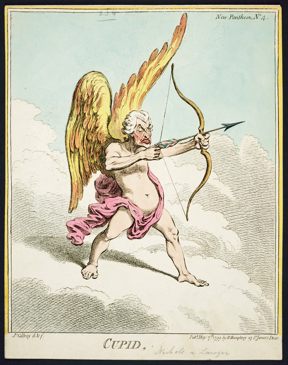 Cupido, do Novo Pantheon No.4, publicado por Hannah Humphrey, 1799 de James Gillray