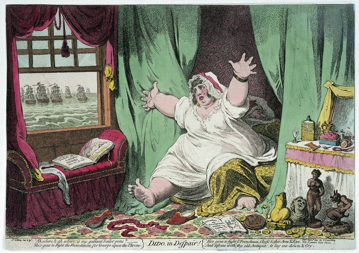 O desespero de Dido, caricatura que goza com a relação de Horatio Nelson e Lady Emma Hamilton de James Gillray