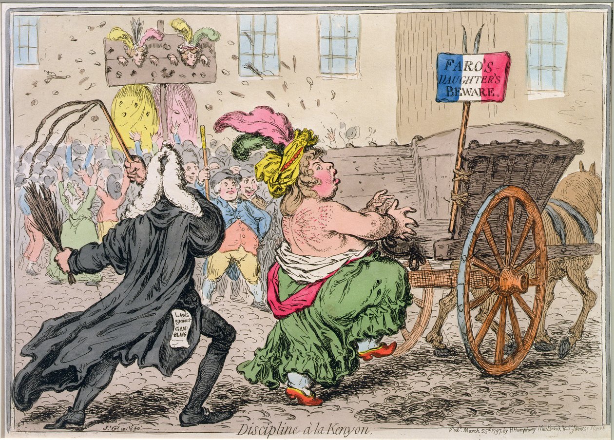 Disciplina à la Kenyon, publicada por Hannah Humphrey em 1797 (gravura à mão colorida) de James Gillray