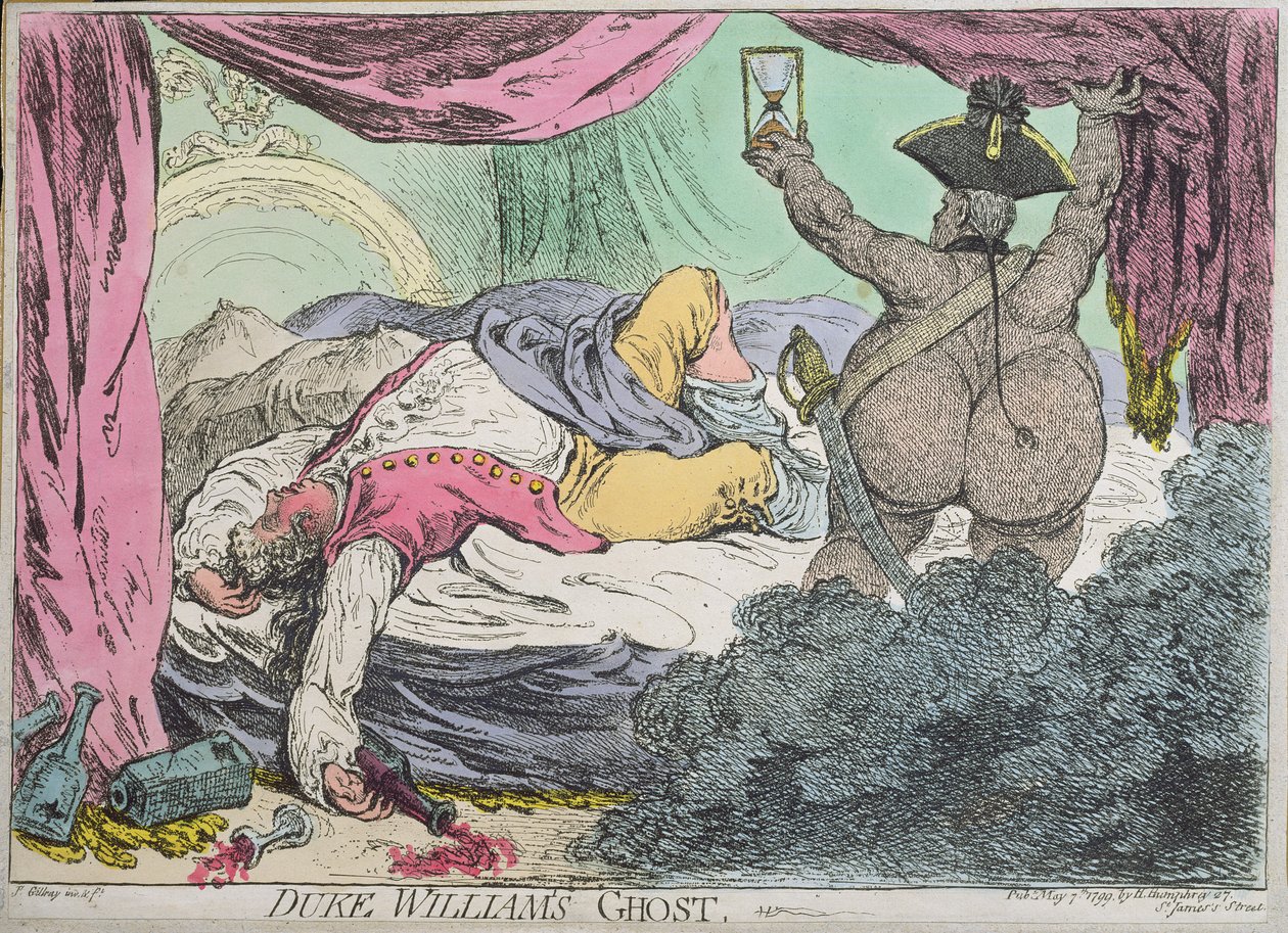 Duke William&39;s Ghost, publicado por Hannah Humphrey em 1799 (gravura à mão colorida) de James Gillray