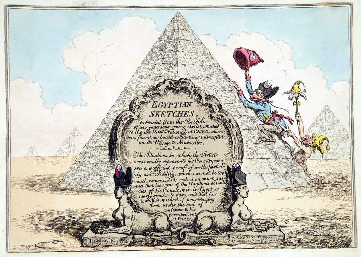 Esboços egípcios, publicado Hannah Humphrey em 1799 (gravura à mão colorida) de James Gillray