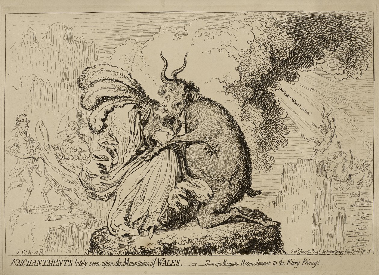 Encantamentos vistos recentemente nas montanhas de Gales ou "Reconciliação de Shon-ap-Morgan com a Princesa Fada", publicado em 30 de junho de James Gillray