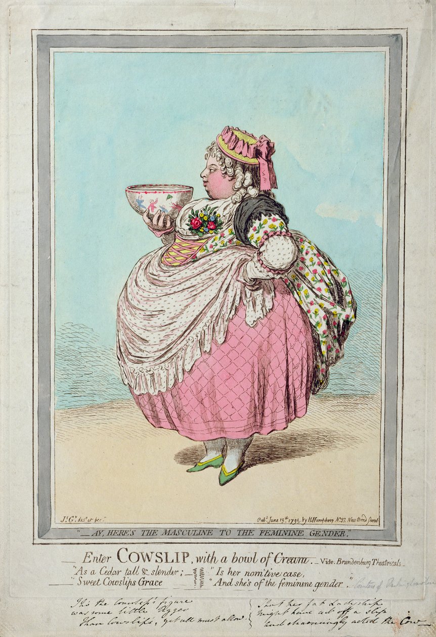 Digite Cowslip, com uma tigela de creme, publicado por Hannah Humphrey em 1795 (gravura à mão colorida) de James Gillray