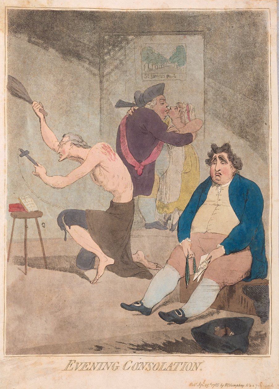 Consolação Noturna, pub. 1785 (gravura colorida à mão) de James Gillray