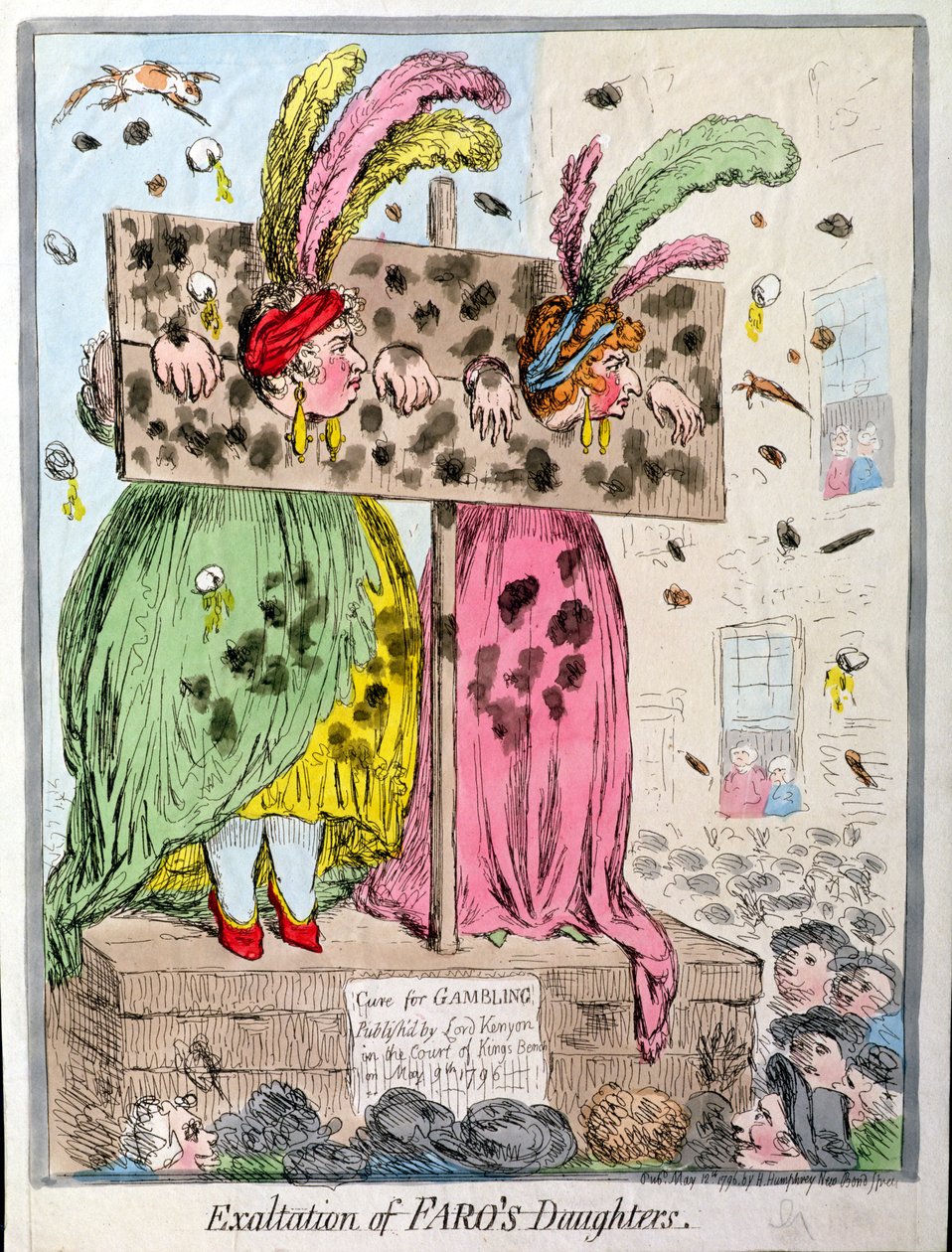 Exaltação das Filhas de Faro, publicada por Hannah Humphrey em 1796 (gravura à mão colorida) de James Gillray