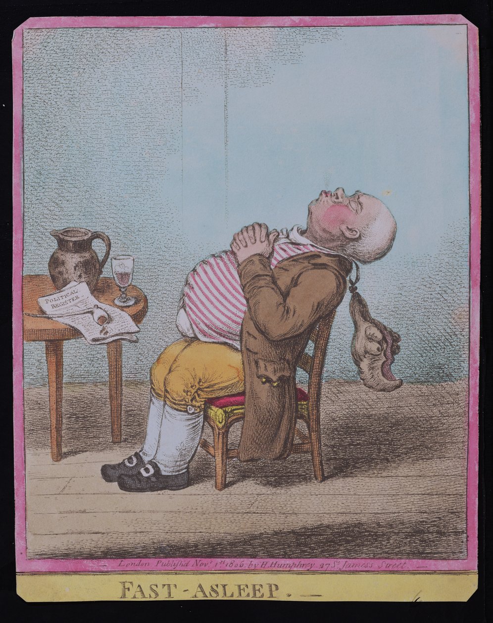 Adormecido, publicado por Hannah Humphrey em 1806 (gravura à mão colorida) (ver também 189789) de James Gillray