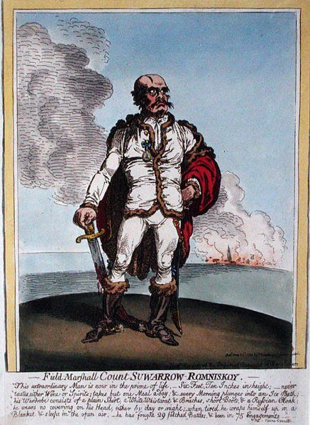 Conde Field-Marshall Suwarrow-Rominiskoy (1729-1800) publicado por Hannah Humphrey em 1799 (gravura colorida à mão) de James Gillray