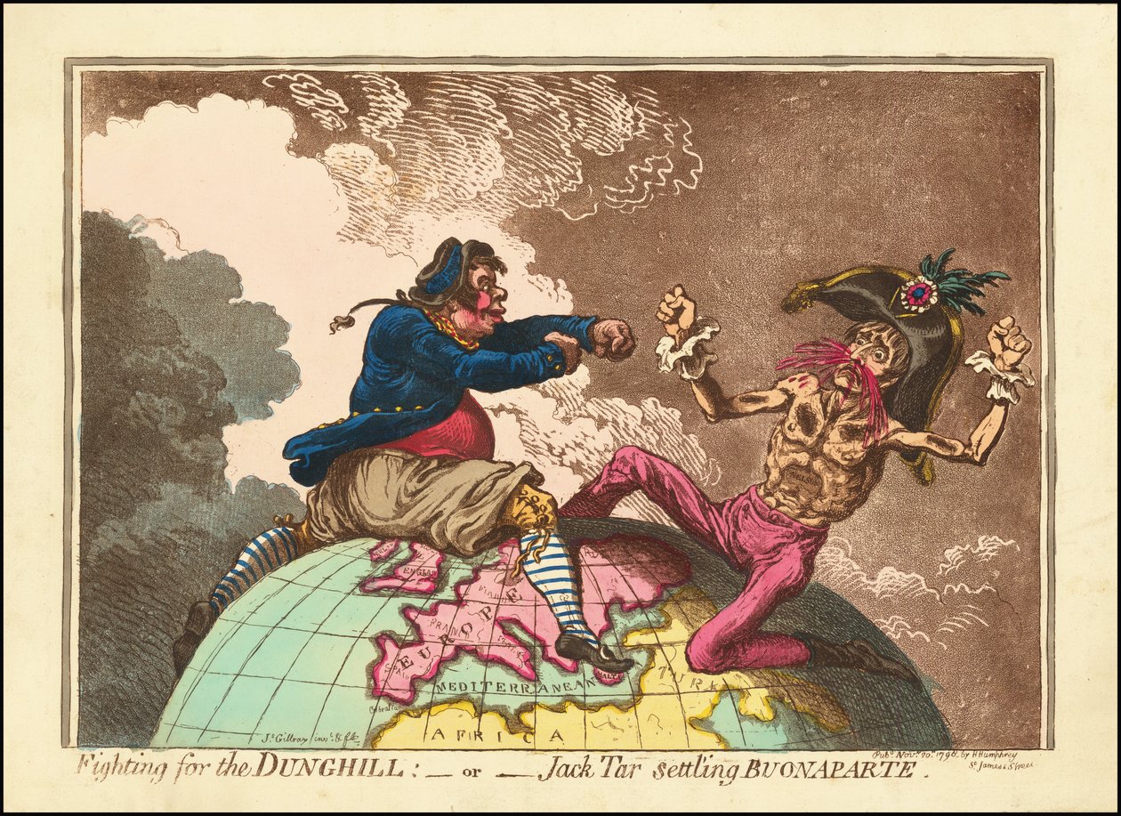 Lutar pelo monte de esterco - ou - Jack Tar a assentar Buonaparte de James Gillray