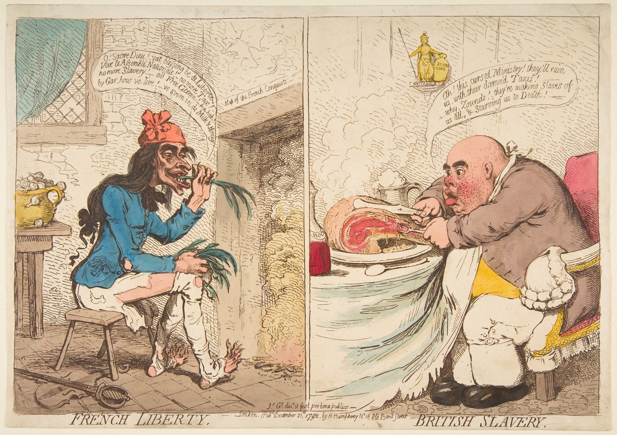 Liberdade Francesa - Escravidão Britânica, 21 de dezembro de 1792. de James Gillray