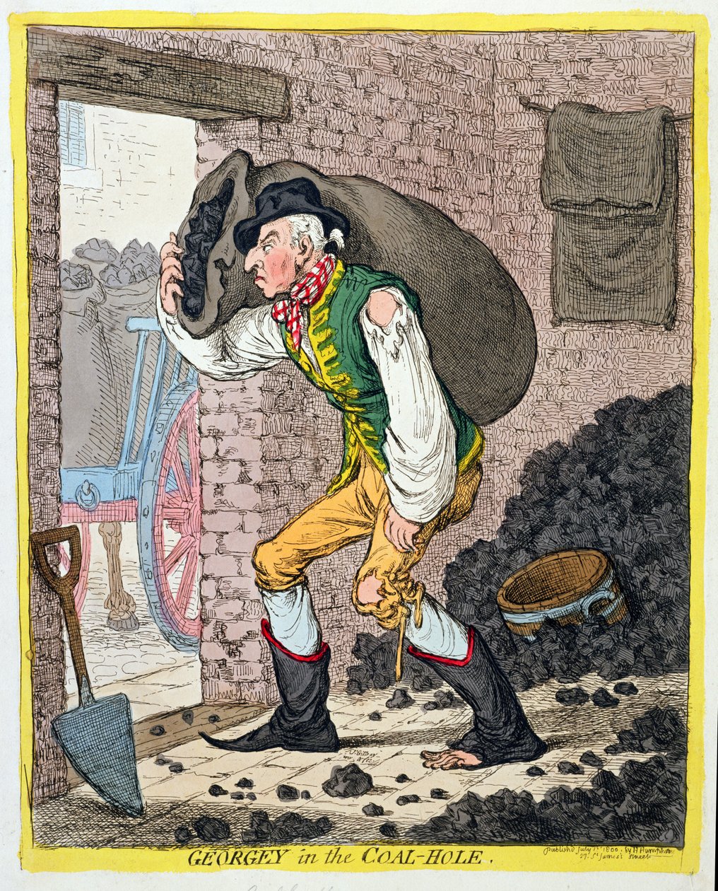 Georgey no Coal-Hole, publicado por Hannah Humphrey em 1801 (gravura à mão colorida) de James Gillray