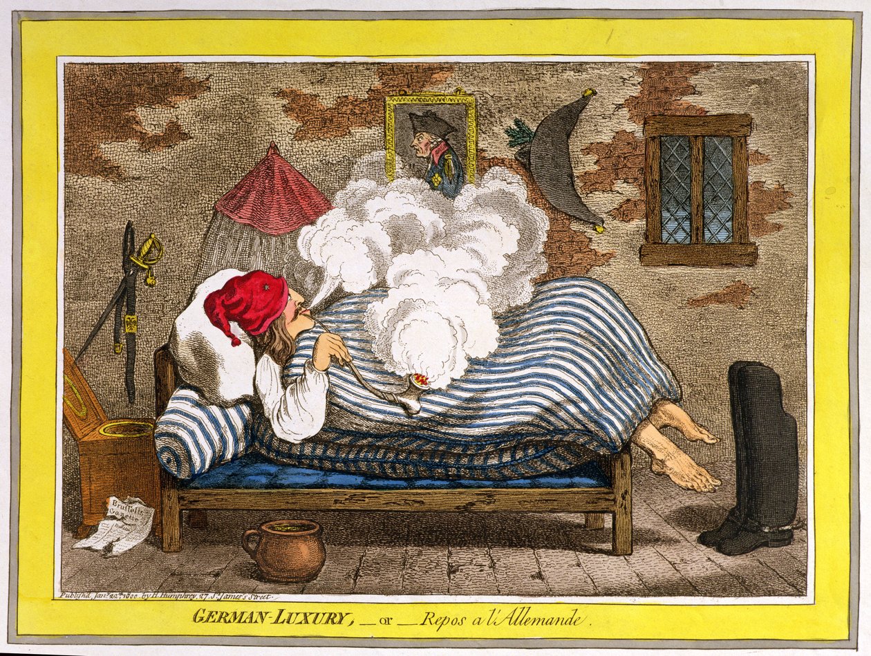 German Luxury, ou Repos a l&39;Allemand, publicado por Hannah Humphrey em 1800 (gravura à mão colorida) de James Gillray
