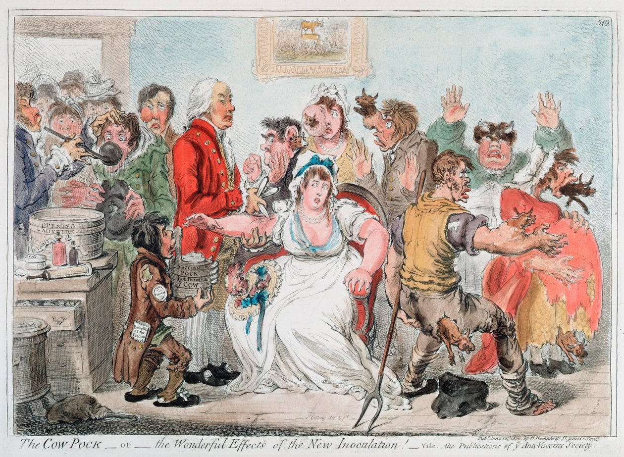 Cartum de Gillray sobre vacinação contra a varíola usando soro de varíola, 1802 de James Gillray