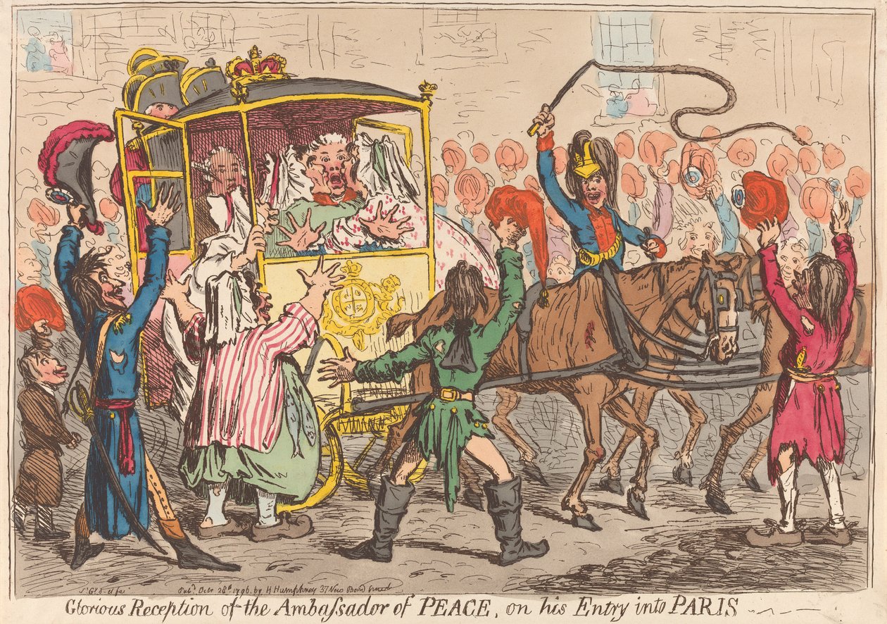 Gloriosa receção do embaixador da paz na sua entrada em Paris de James Gillray