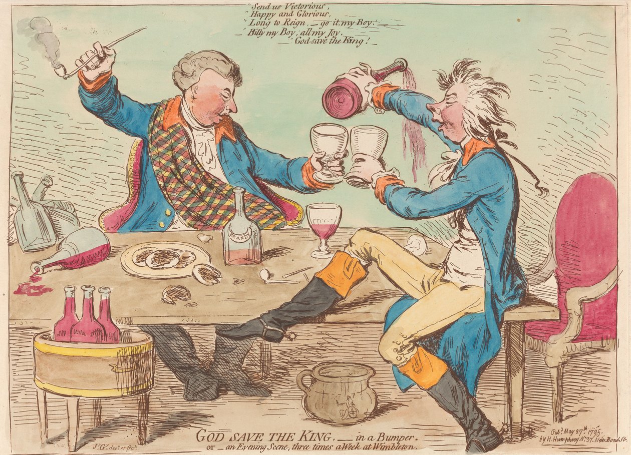 Deus salve o rei. — Num intervalo publicitário. Ou — Uma cena noturna três vezes por semana em Wimbledon de James Gillray