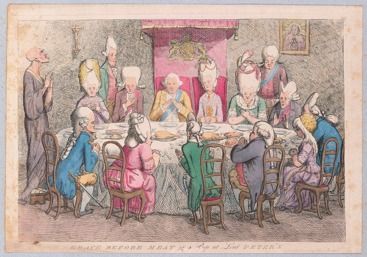 Graça antes da carne ou um peep no bar do senhor Peters. 1779 (gravura colorida à mão) de James Gillray