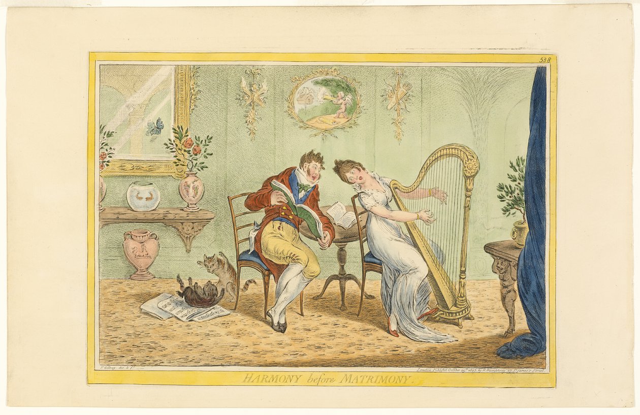 Harmony Before Matrimony (recto); Clearing the Five Bar Gate (verso) de James Gillray