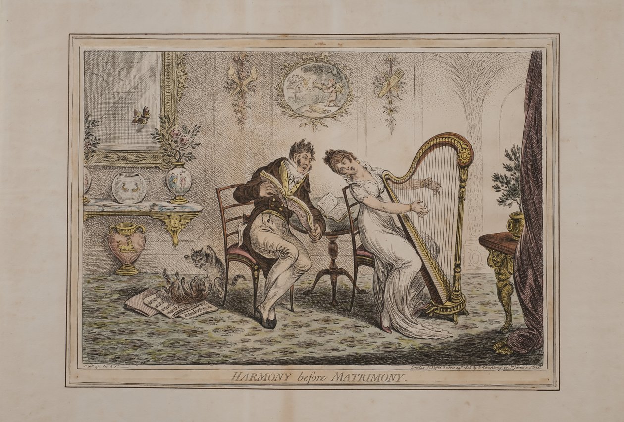 Harmonia antes do Matrimônio, publicado por Hannah Humphrey, 1805 (gravura à mão colorida) de James Gillray