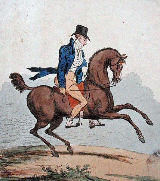 "Como quebrar no meu próprio cavalo!" publicado por Hannah Humphrey em 1803 (gravura colorida à mão) de James Gillray