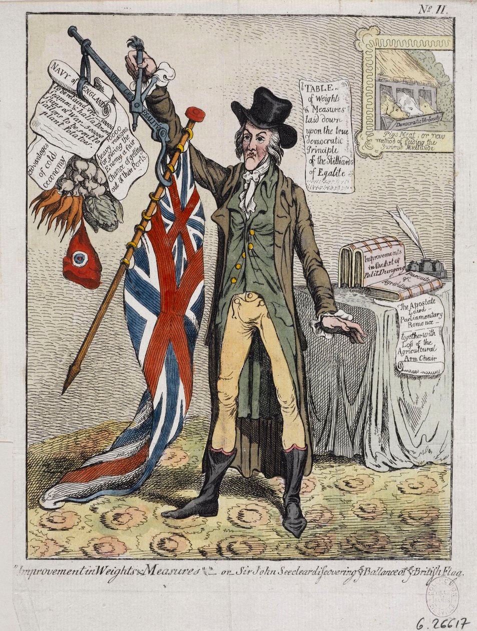 Melhoria nos pesos e medidas ou Sir John Seeclear descobre o equilíbrio da bandeira britânica de James Gillray