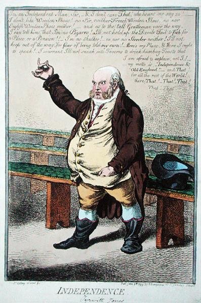 Independence, ou Tyrwhitt Jones, publicado por Hannah Humphrey em 1799 (gravura colorida à mão) de James Gillray