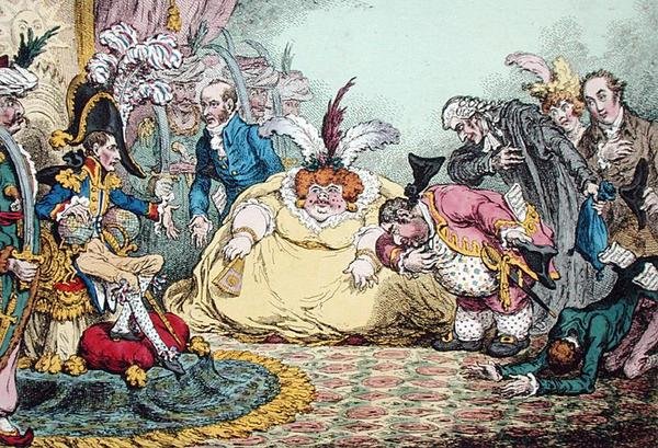 Introdução de Citizen Volpone & his Suite at Paris, publicado por Hannah Humphrey em 1802 (gravura colorida à mão) de James Gillray
