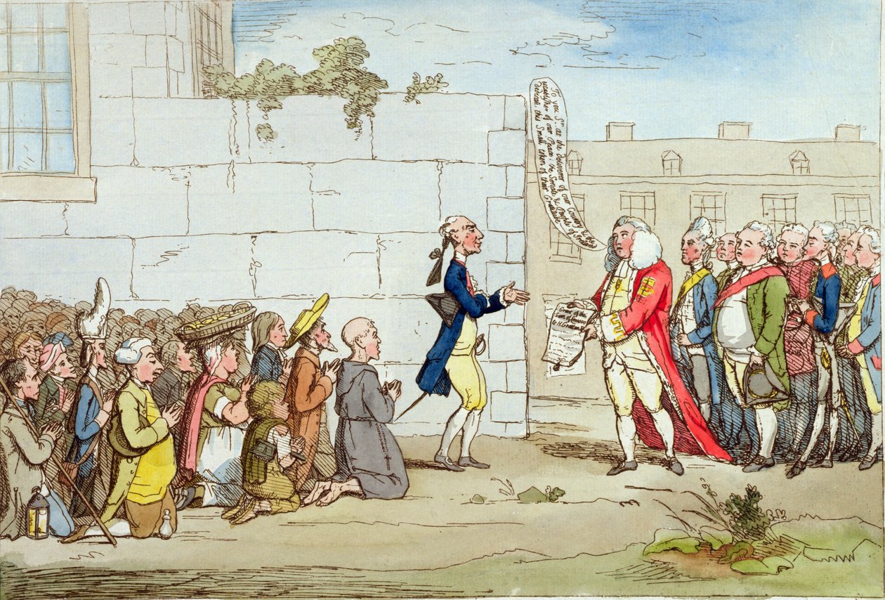Irish Gratitude, publicado por Hannah Humphrey em 1782 (gravura à mão colorida) de James Gillray