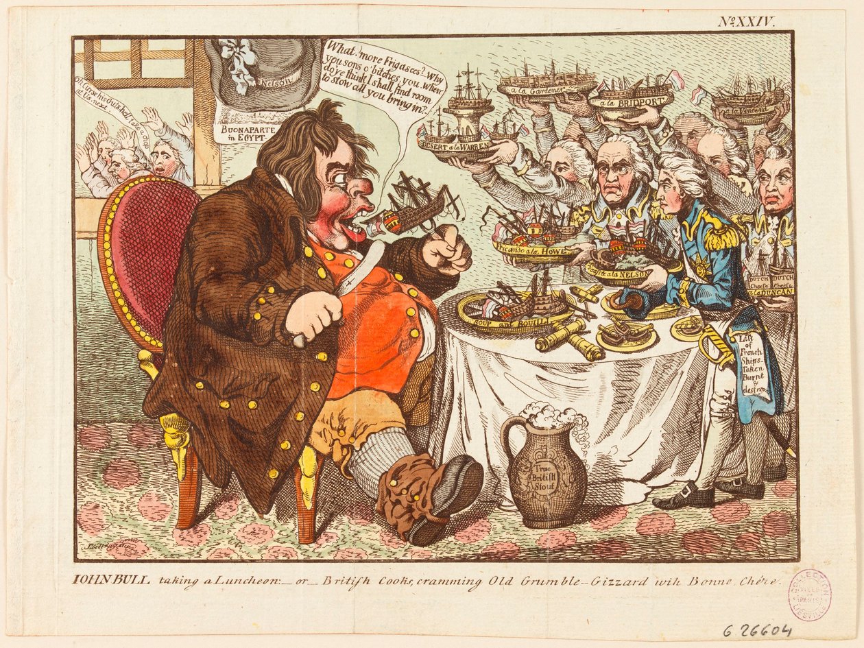 John Bull a almoçar: ou os cozinheiros britânicos a encher o velho resmungão de iguaria de James Gillray