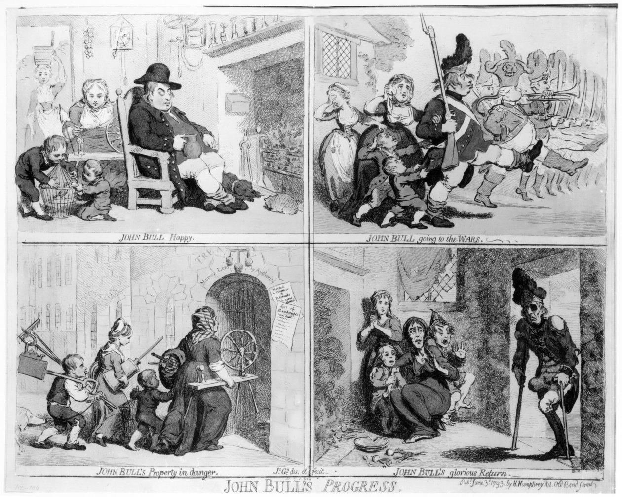 Progresso de John Bull, bar. por Hannah Humphrey, 1793 (gravura) (foto bundw) de James Gillray