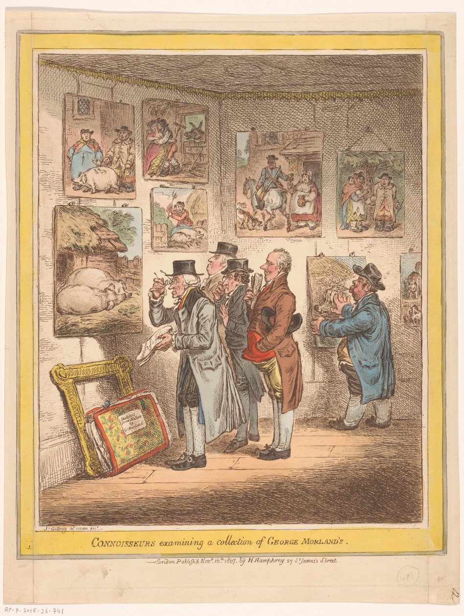 Conhecedores de arte veem pinturas de George Morland Conhecedores examinando uma coleção de George Morland (título no objeto) de James Gillray