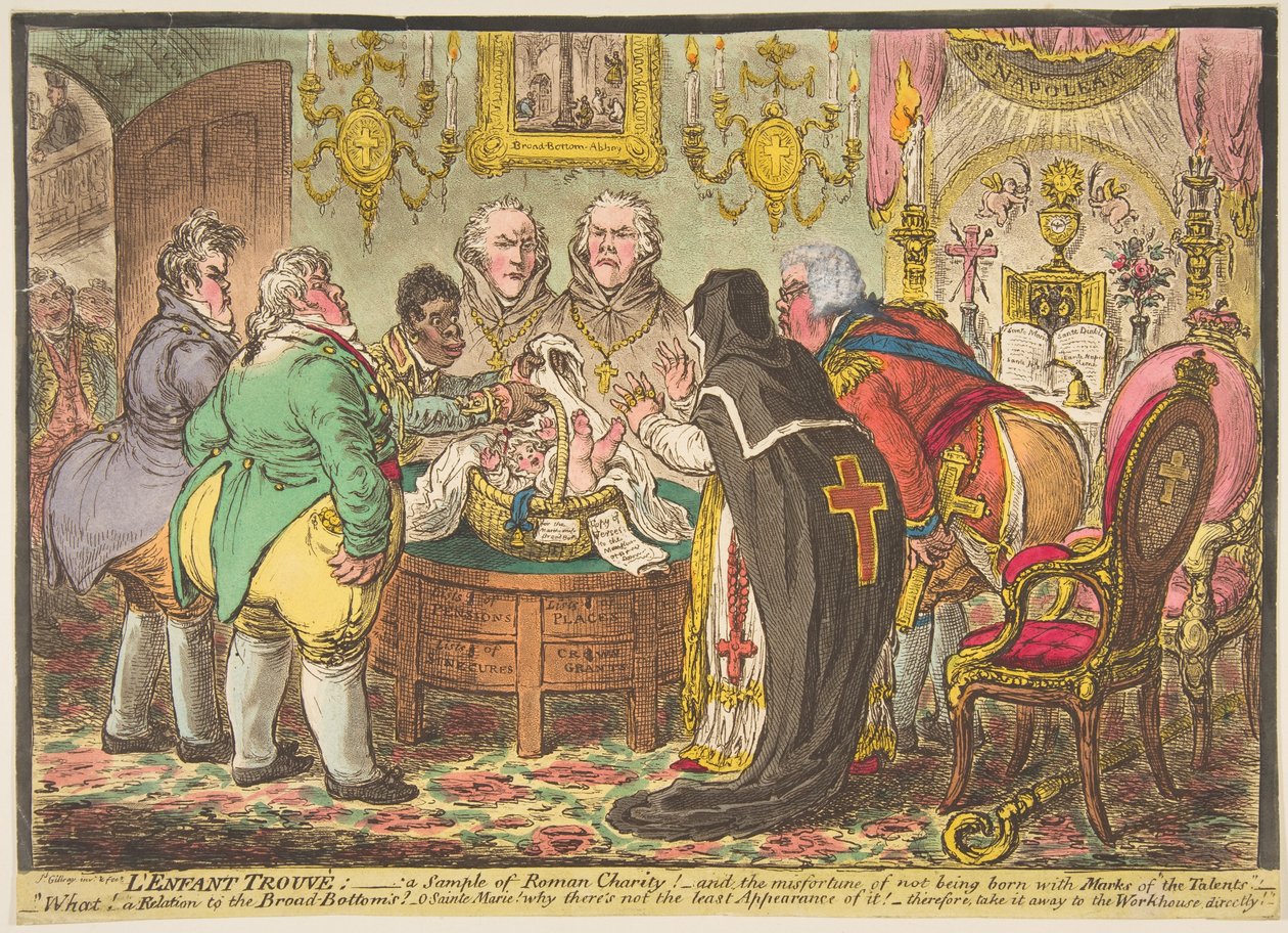 Infante Trouvé: - uma amostra da caridade romana! - ou - o infortúnio de não nascer com ..., 19 de maio de 1808. de James Gillray