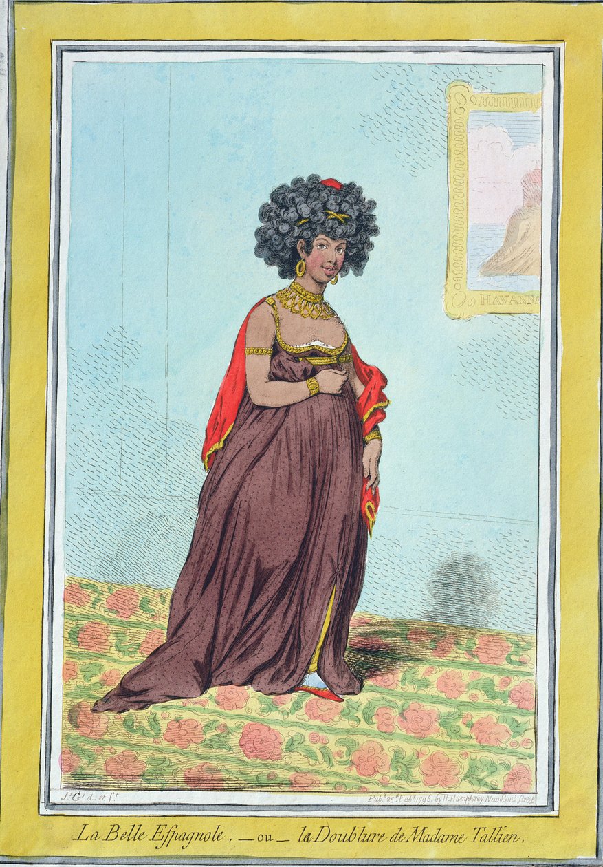 La Belle Espagnole, ou O Revestimento da Madame Tallien (1773-1835), publicado por Hannah Humphrey em 1796 (gravura à mão colorida) de James Gillray