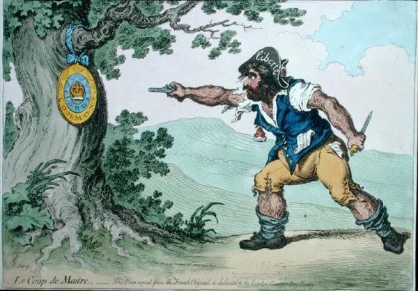 Le Coup de Maitre, publicado por Hannah Humphrey em 1797 (gravura colorida à mão) de James Gillray