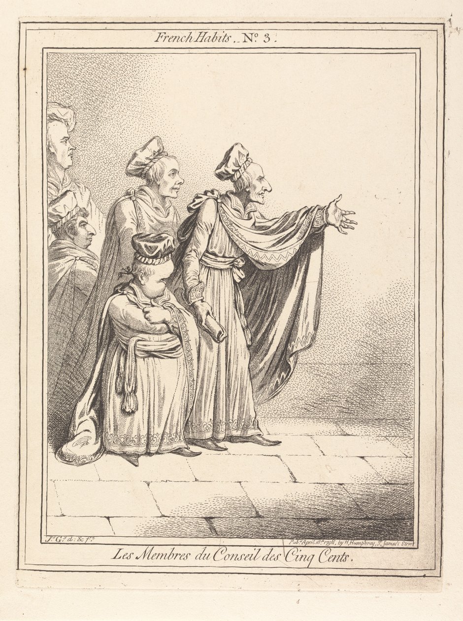 Os membros do Conselho dos Quinhentos. Trajes franceses n.º 3 de James Gillray