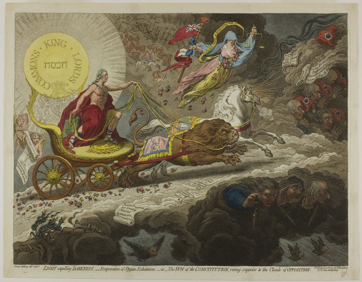 Luz Expulsando Trevas,-Evaporação de Exalações Estígias,-ou-O Sol da Constituição, Erguendo-se Superior às Nuvens da Oposição de James Gillray