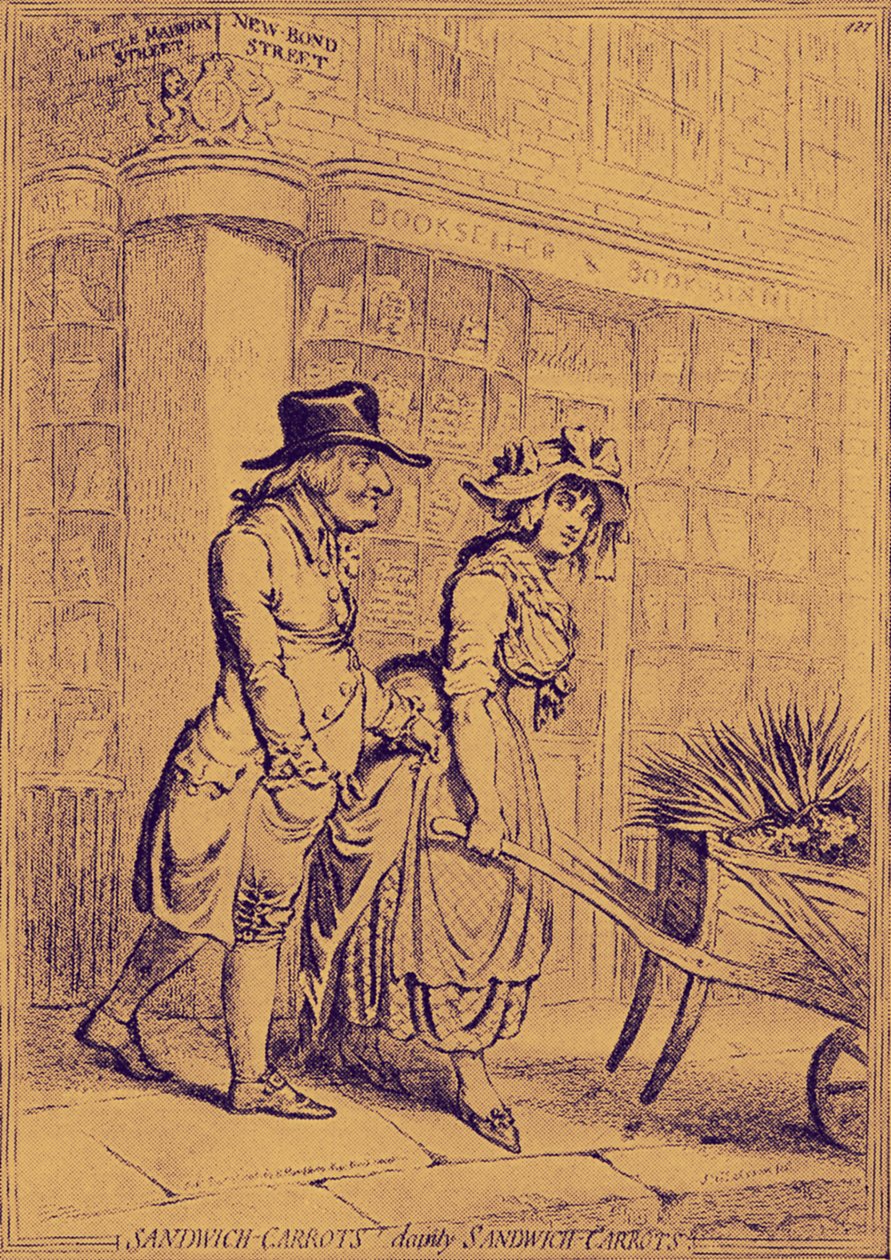 Lord Sandwich prestando atenção a um vendedor de flores de James Gillray