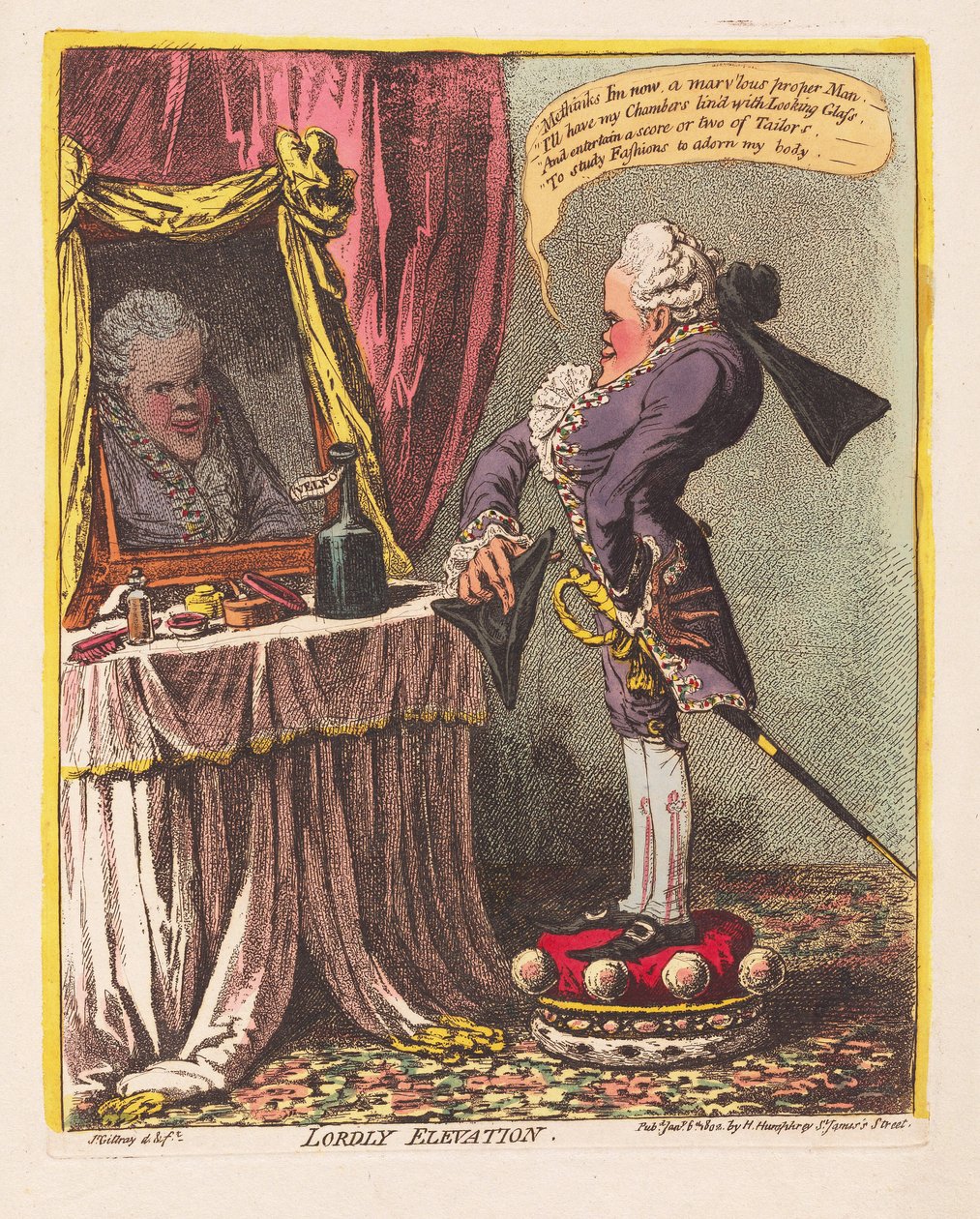 Elevação Lordly, pub. 1802 (gravura colorida à mão) de James Gillray