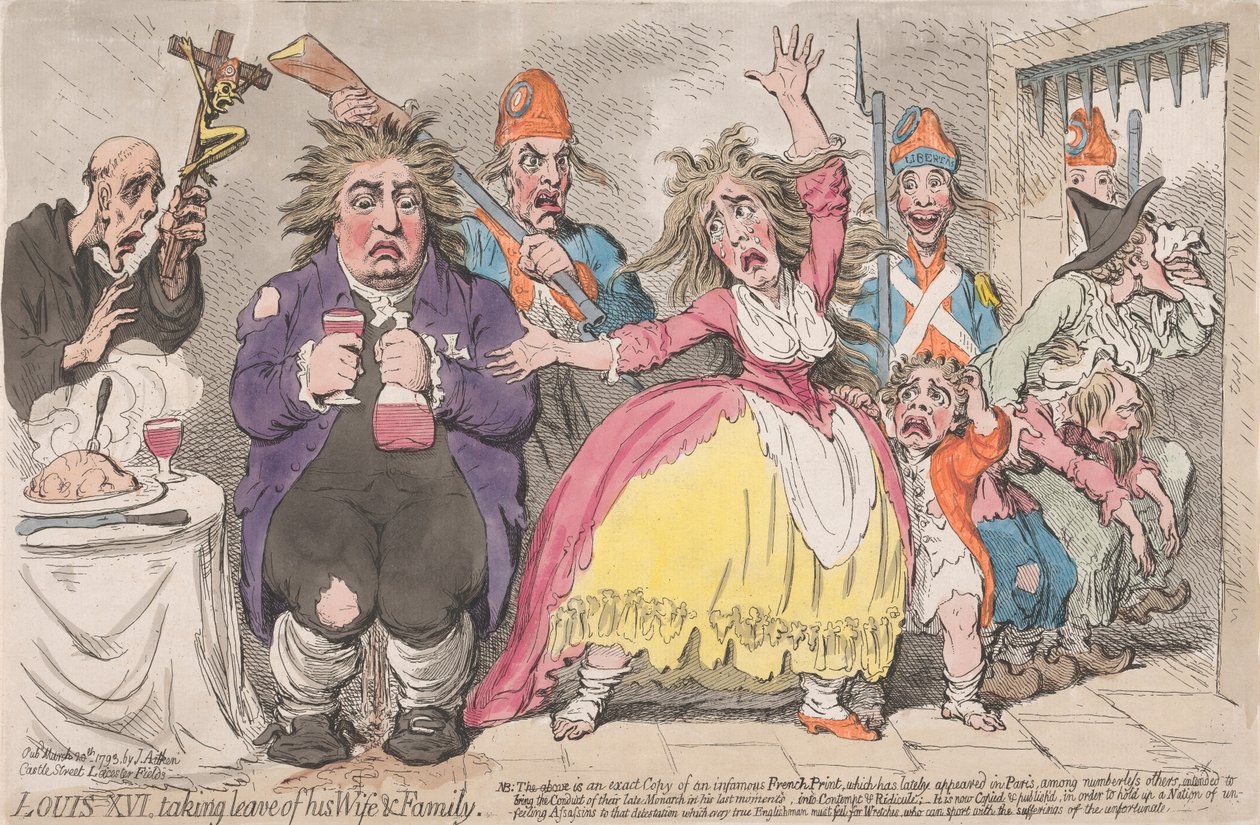 Luís XVI despede-se da esposa e da família de James Gillray